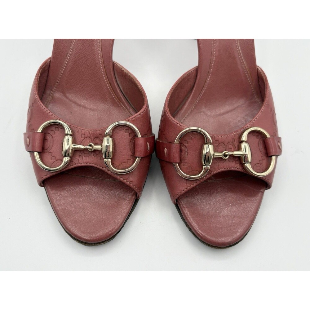 Gucci Pink Guccissima Leather Mules Kitten Heels Silver Horse-bit Accent EU 35.5 - Picture 6 of 13